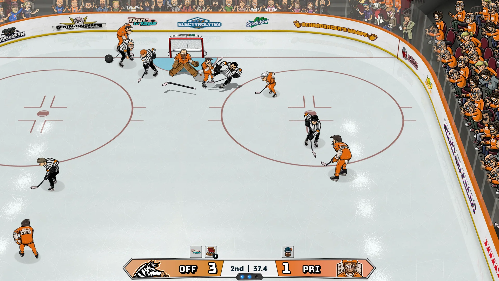 The Officials and Prisoners playing a Tape to Tape hockey match